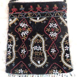 Black Velvet Beaded Crossbody Bag, Beaded Strap